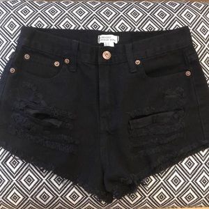 Black Denim Distressed Shorts